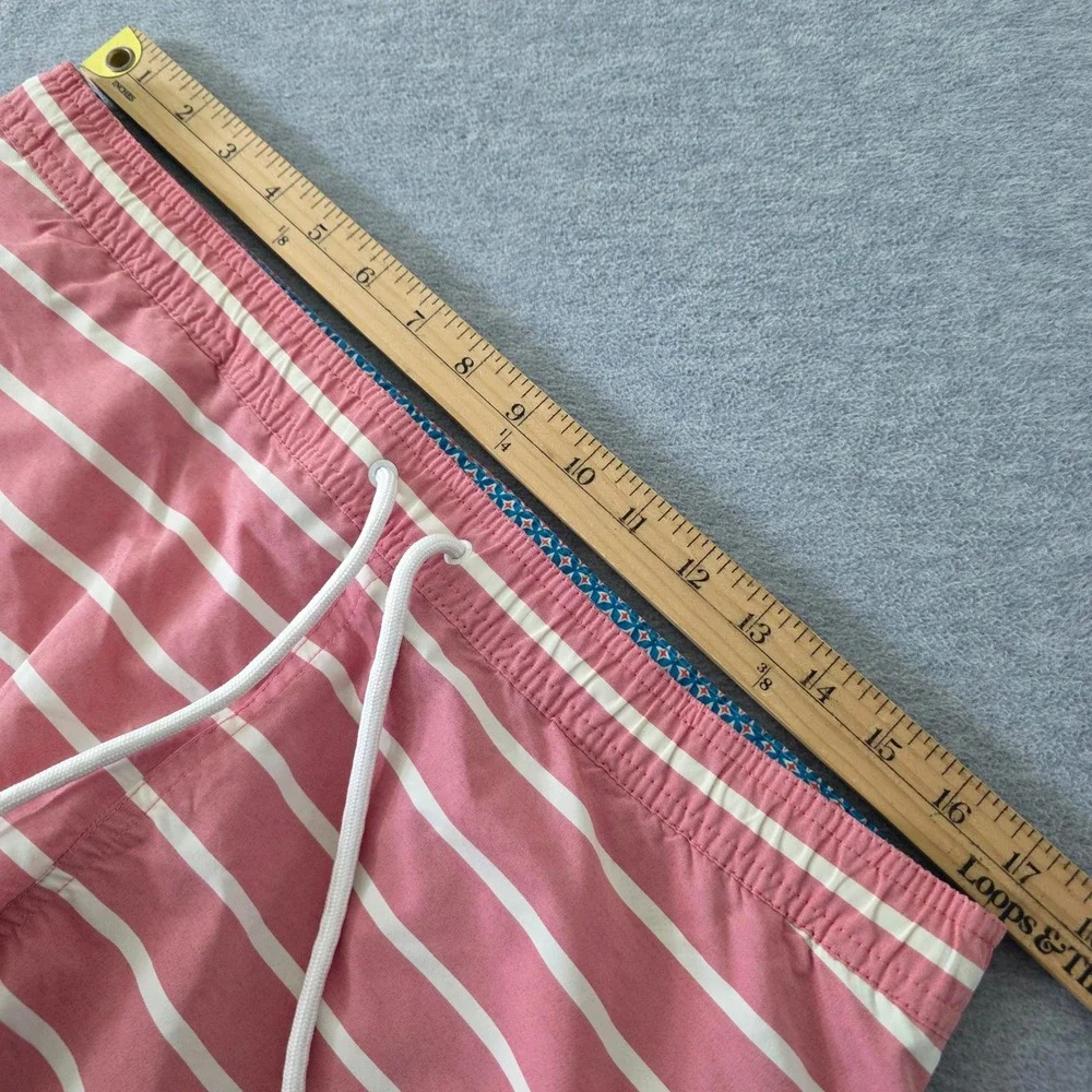Bonobos Mens Striped Swim Trunks Pink White Drawstring Mesh Lining Small 16426